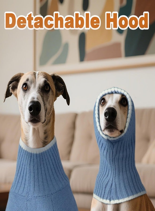 دينتران سترة دينترون للكلاب السلوقية، مقاس كبير، بغطاء رأس قابل للفصل - سترة شتوية دافئة محبوكة للكلاب ذات الرقبة الطويلة، ملابس شتوية برقبة عالية مع فتحة للرباط مناسبة لكلاب ويبيت، وسالوكي، وأفغان هاوند، وبورزوي - Image 3